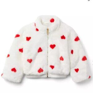 Janie and Jack Valentine hearts Faux fur jacket red white (Girls Size 5/6)